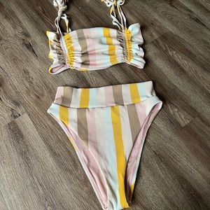 Aerie striped high waisted bikini set size m